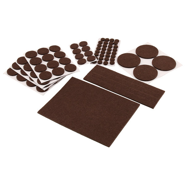 Prime-Line Furniture Felt Pad Assortment, Self-Adhesive Backing, Brown, Round 101 Pack MP76570